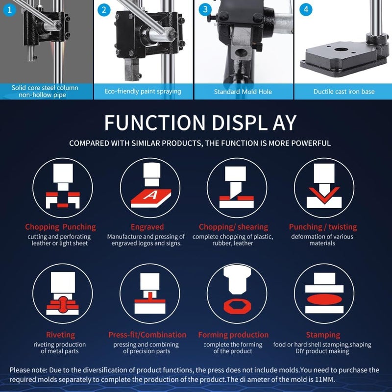 SKMZ Leather Hole Puncher Hand Punching Manual Punch.ductile Iron Base Arbor Presses for DIY Parts Punching, Cutting, Forming Pressing (Square Head Press) - Image 3
